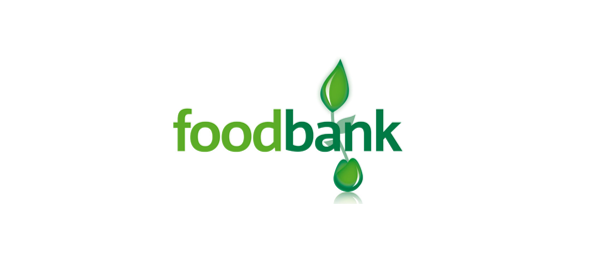 Foodbank logo featuring green text and leaf elements.